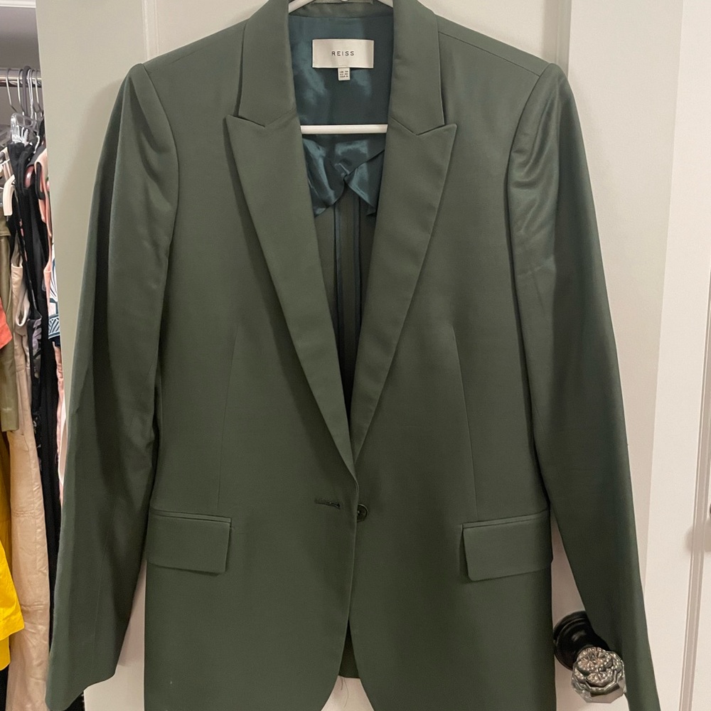 Reiss Suit & Accordion Skirt - Olive Green